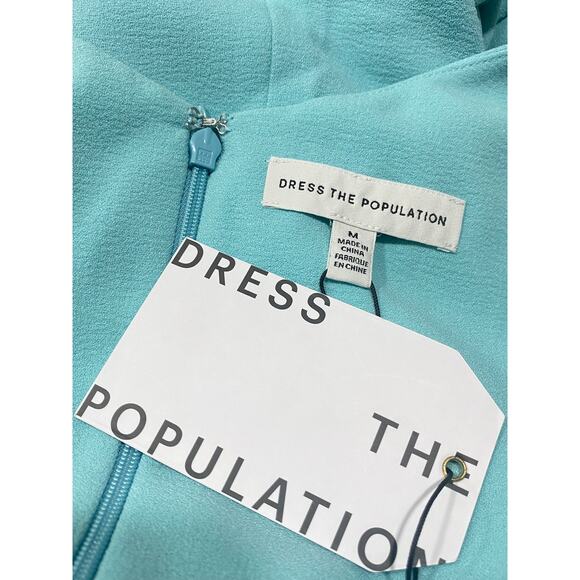 Dress the Population Iris Slit Crepe Long Gown Dress Tranquil Blue Medium - Picture 2 of 8